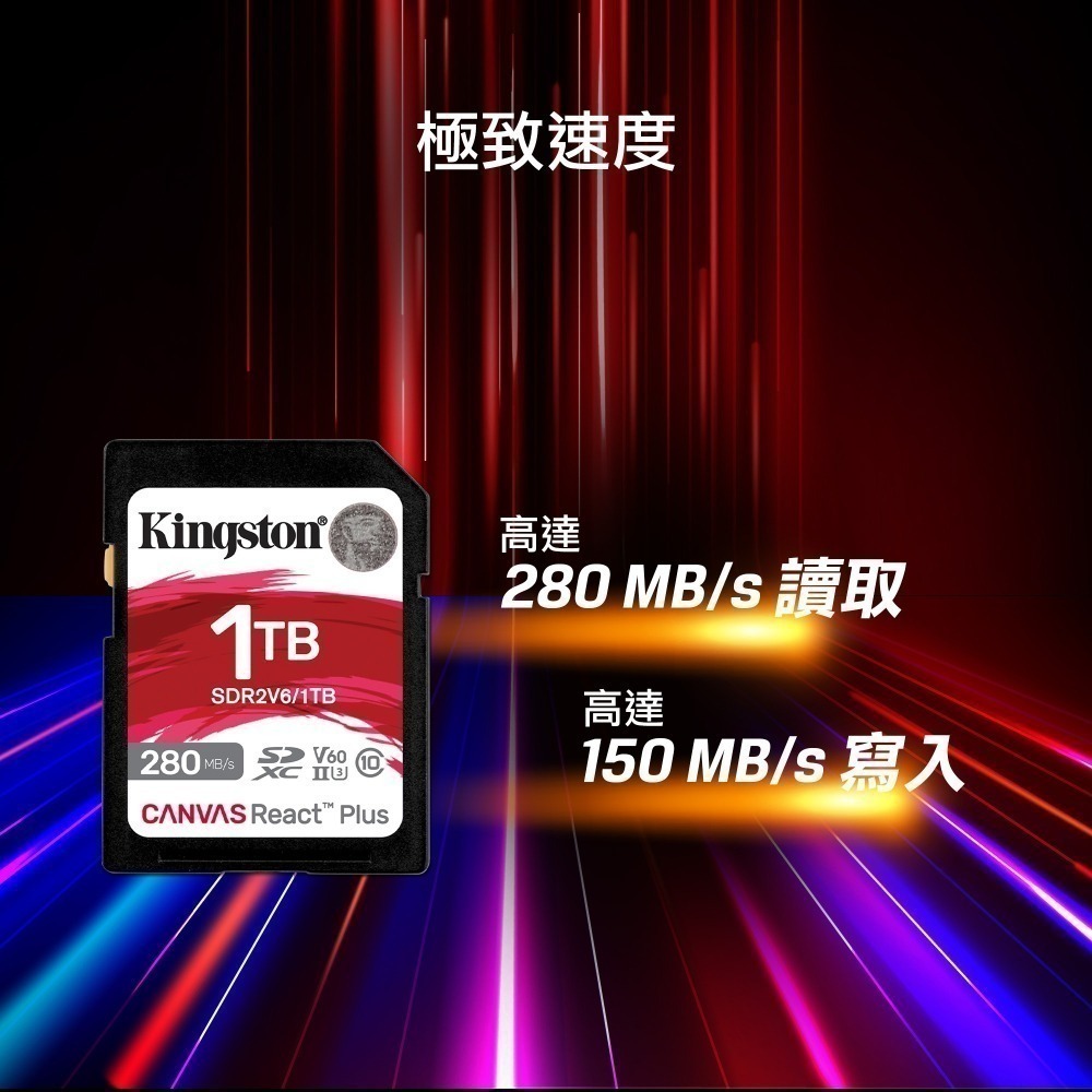 金士頓 Canvas React Plus 512GB SD 記憶卡 UHS-II 4K U3 V60 SDR2V6-細節圖2