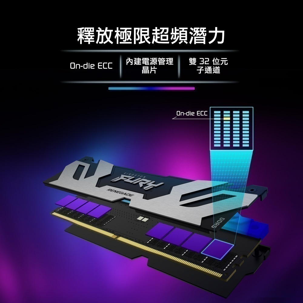 金士頓 FURY Renegade RGB 32GB(16GBx2) DDR5 6400 CL32 桌上型 電競記憶體-細節圖6