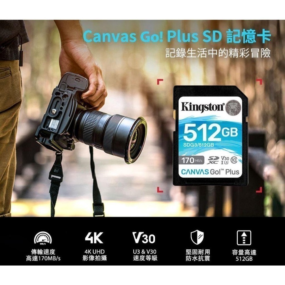 金士頓 Canvas Go!Plus V30 SD 記憶卡 UHS-I U3 SDG3 512GB 1TB-細節圖2