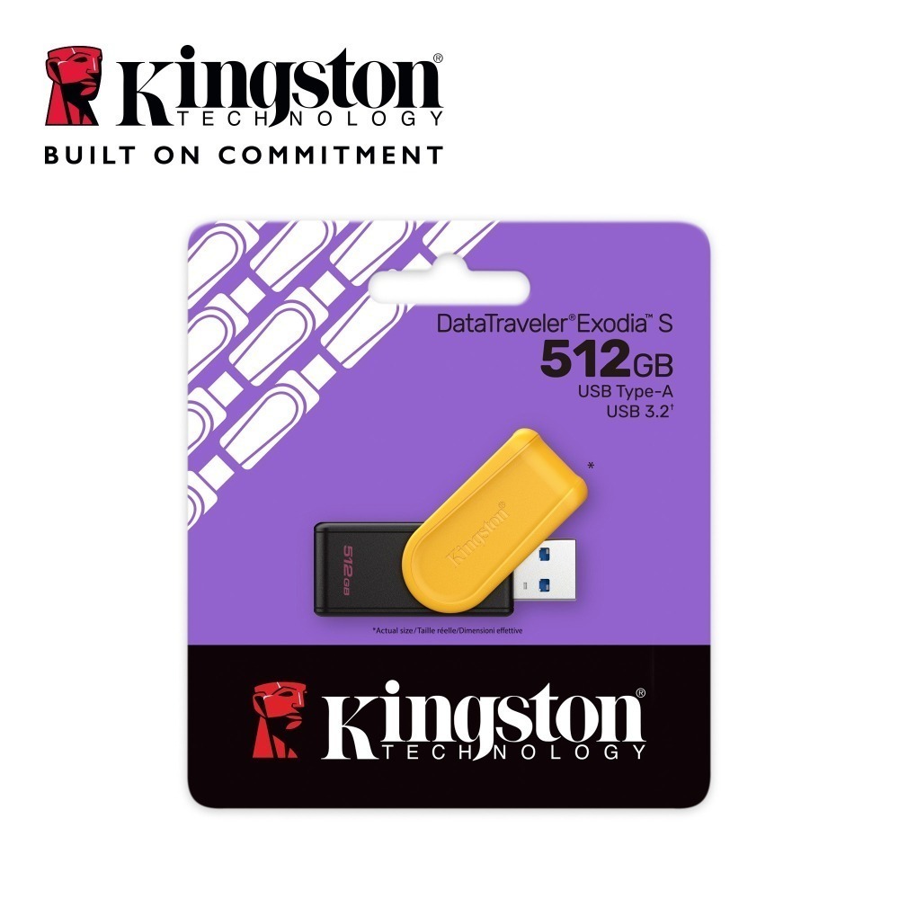 金士頓 DataTraveler Exodia S 512GB USB 3.2 隨身碟 DTXS 旋轉蓋帽 黃色-細節圖2