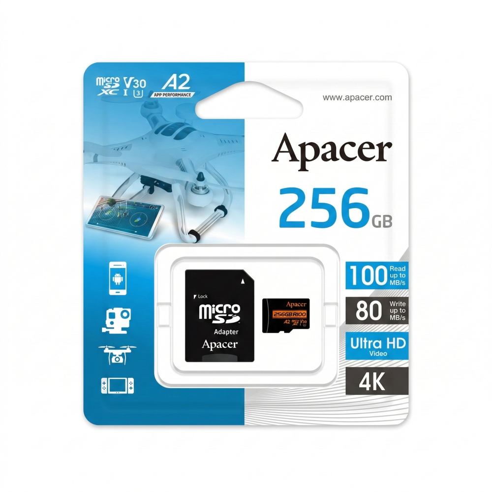 Apacer宇瞻 microSDXC 256GB 記憶卡 UHS-I U3 V30 A2 符合行車紀錄及遠端實時監控應用-細節圖2