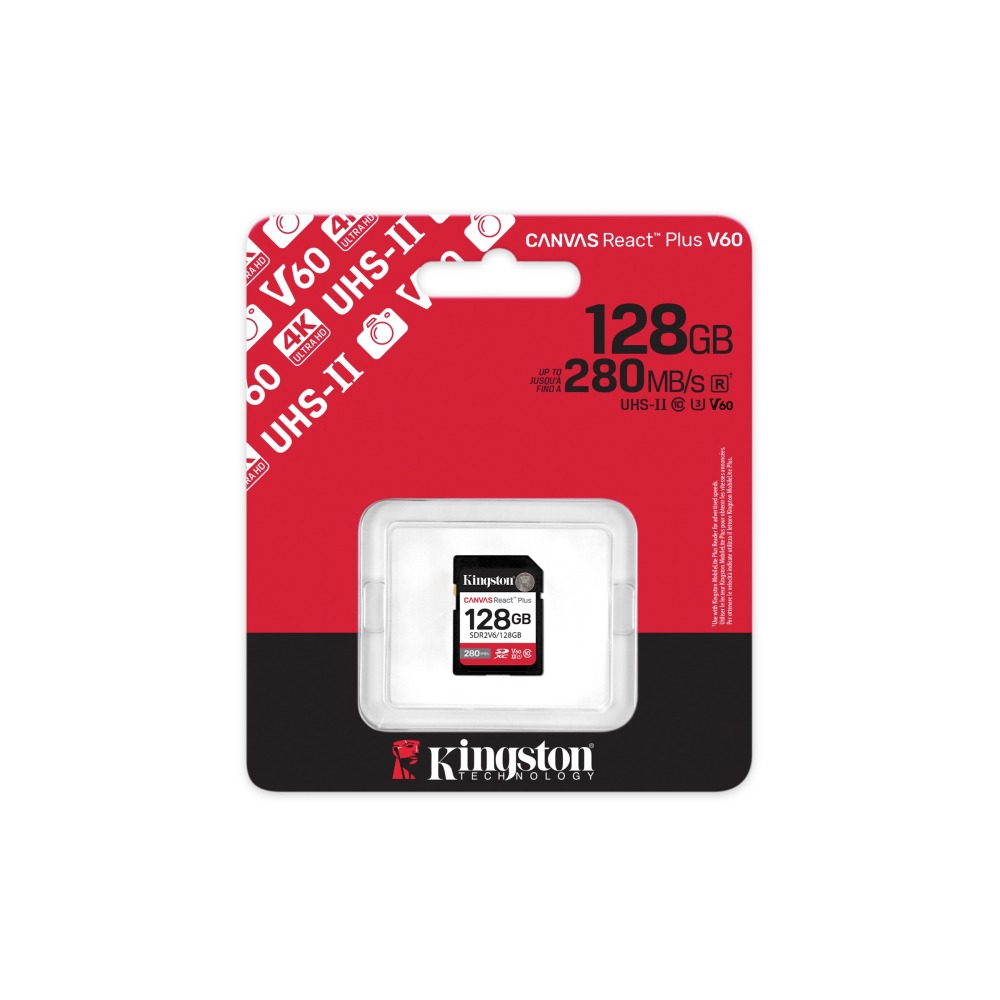 金士頓 Canvas React Plus 128GB SD 記憶卡 UHS-II 4K U3 V60 SDR2V6-細節圖2