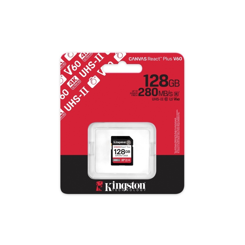 金士頓 Canvas React Plus 128GB SD 記憶卡 UHS-II 4K U3 V60 SDR2V6-細節圖2