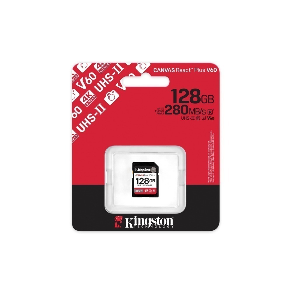 金士頓 Canvas React Plus 128GB SD 記憶卡 UHS-II 4K U3 V60 SDR2V6-細節圖2