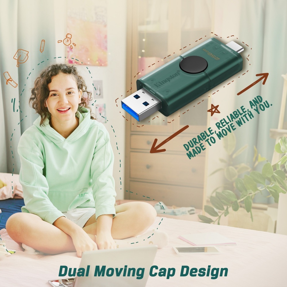 金士頓 DataTraveler DuoG2 256GB 雙活動蓋帽 支援 USB-A + USB-C 3.2 隨身碟-細節圖3