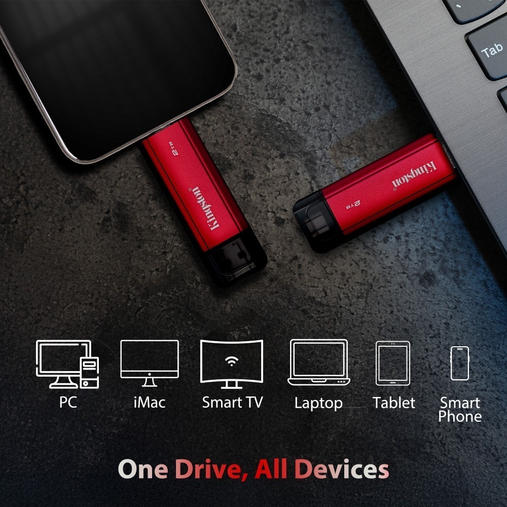 金士頓 Dual 1TB Type-A 和 Type-C 雙介面行動固態硬碟 SSD 精巧耐用金屬設計 SPSD-細節圖2