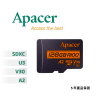 Apacer宇瞻 microSDXC 128GB 記憶卡 UHS-I U3 V30 A2 符合行車紀錄及遠端實時監控應用