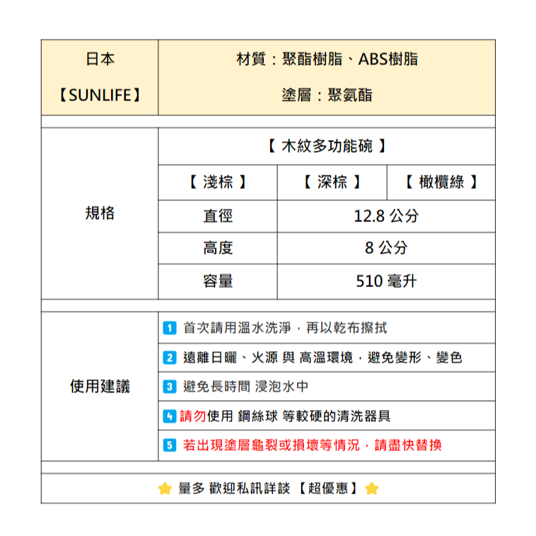 【SUNLIFE】【木紋多功能碗】筷子 今治毛巾 杜比亞 正韓飾品 戒指 泡麵 拖鞋 盤子 不沾鍋 馬克杯 衛生紙 紙箱-細節圖3