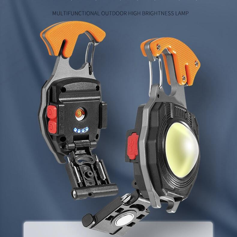 新款鑰匙扣燈【熊愛露】自帶點煙器 口哨 割刀Type-C充電.可掛式多功能。應急小手電筒強磁吸附COB工作燈-細節圖4