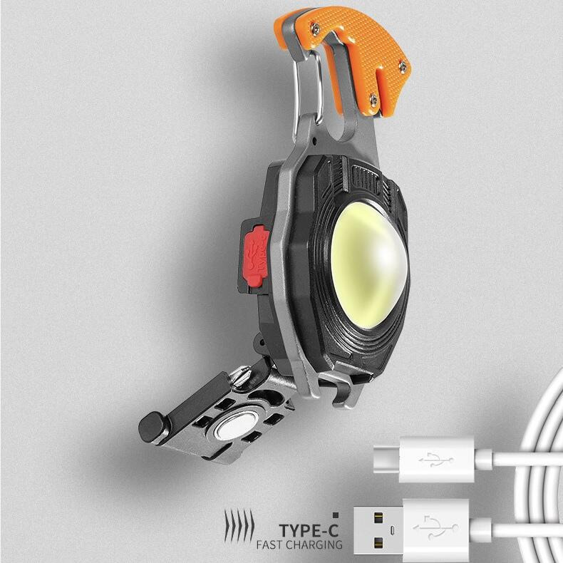 新款鑰匙扣燈【熊愛露】自帶點煙器 口哨 割刀Type-C充電.可掛式多功能。應急小手電筒強磁吸附COB工作燈-細節圖6