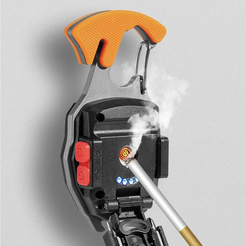 新款鑰匙扣燈【熊愛露】自帶點煙器 口哨 割刀Type-C充電.可掛式多功能。應急小手電筒強磁吸附COB工作燈-細節圖8