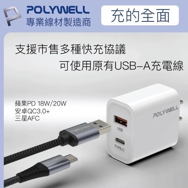 【熊愛露】PD雙孔快充頭 20W Type-C.USB充電頭 充電器 豆腐頭 適用於蘋果iPhone POLYWELL