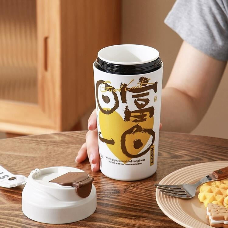 書法480ml真陶瓷內膽  可裝超商大杯咖啡.保溫杯 環保杯 隨行杯 保溫杯 飲料杯 陶瓷保溫杯 隨行咖啡杯-細節圖2