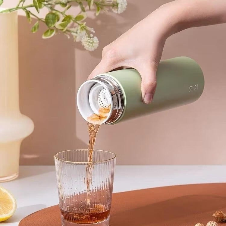 380ml真陶瓷內膽.不鏽鋼外殼咖啡杯  內附茶隔 陶瓷保溫杯 隨行杯 陶瓷保溫瓶 保溫杯 陶瓷咖啡杯 康納斯-細節圖7