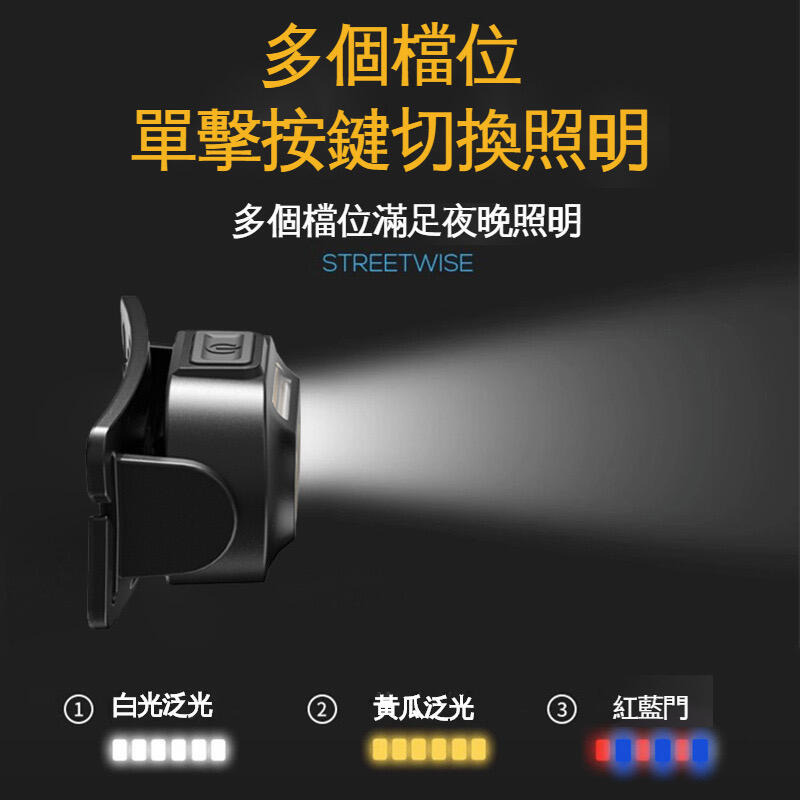 COB頭燈【台灣現貨】三色頭燈 白+黃+暖光 頭燈 紅光警示 登山頭燈 充電頭燈 輕便型頭燈 工作頭燈 釣魚頭燈-細節圖5