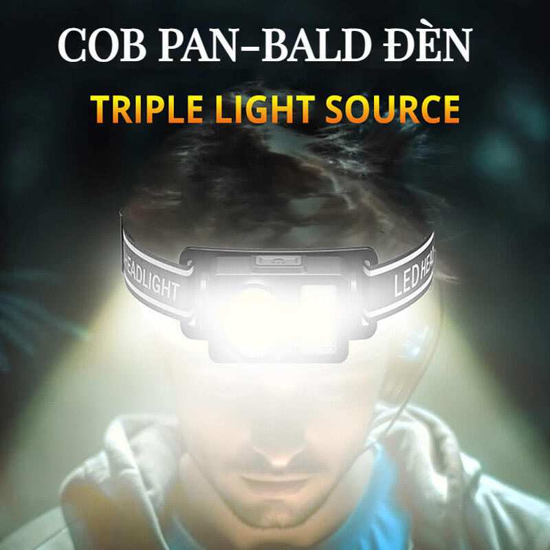 COB頭燈【台灣現貨】三色頭燈 白+黃+暖光 頭燈 紅光警示 登山頭燈 充電頭燈 輕便型頭燈 工作頭燈 釣魚頭燈-細節圖6