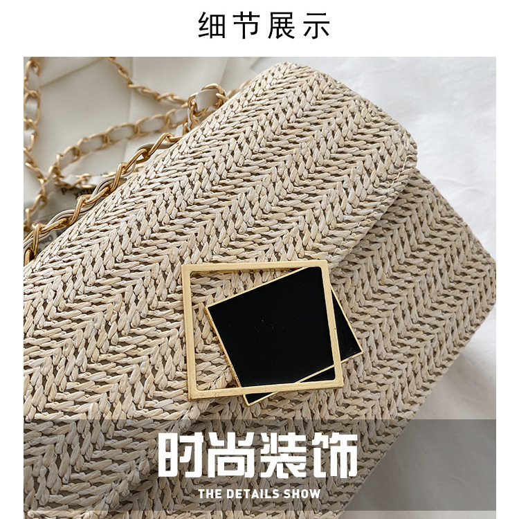 草編小方包 鏈條斜挎包 側背包 斜挎包 肩背包 學生包 時尚小方包 手拿包-細節圖2