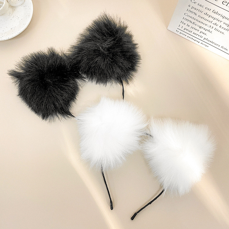 髮箍 白色狐狸耳朵頭箍 柔軟毛毛貓朵 髮箍 髮夾 日韓頭飾 髮飾-細節圖2