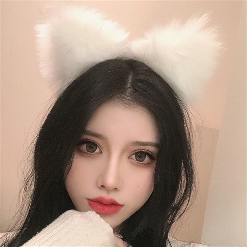 髮箍 白色狐狸耳朵頭箍 柔軟毛毛貓朵 髮箍 髮夾 日韓頭飾 髮飾-細節圖3