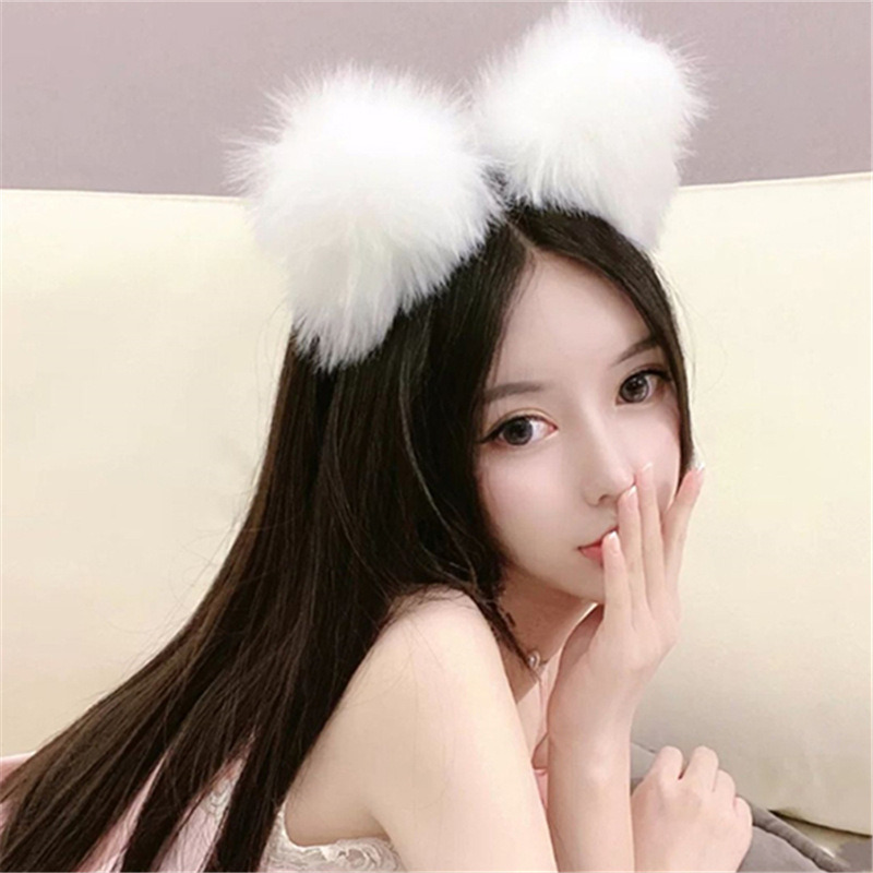 髮箍 白色狐狸耳朵頭箍 柔軟毛毛貓朵 髮箍 髮夾 日韓頭飾 髮飾-細節圖7