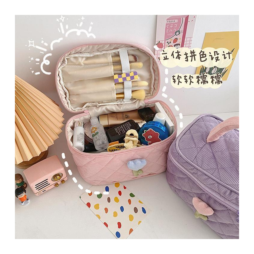 化妝包 高級感燈芯絨化妝包 大容量 化妝品收納包 收納包 可愛洗漱包 手提包-細節圖3