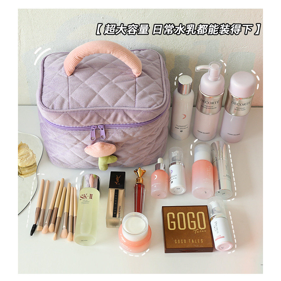 化妝包 高級感燈芯絨化妝包 大容量 化妝品收納包 收納包 可愛洗漱包 手提包-細節圖4