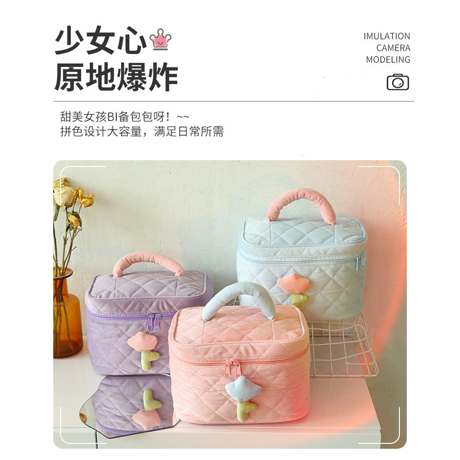 化妝包 高級感燈芯絨化妝包 大容量 化妝品收納包 收納包 可愛洗漱包 手提包-細節圖8