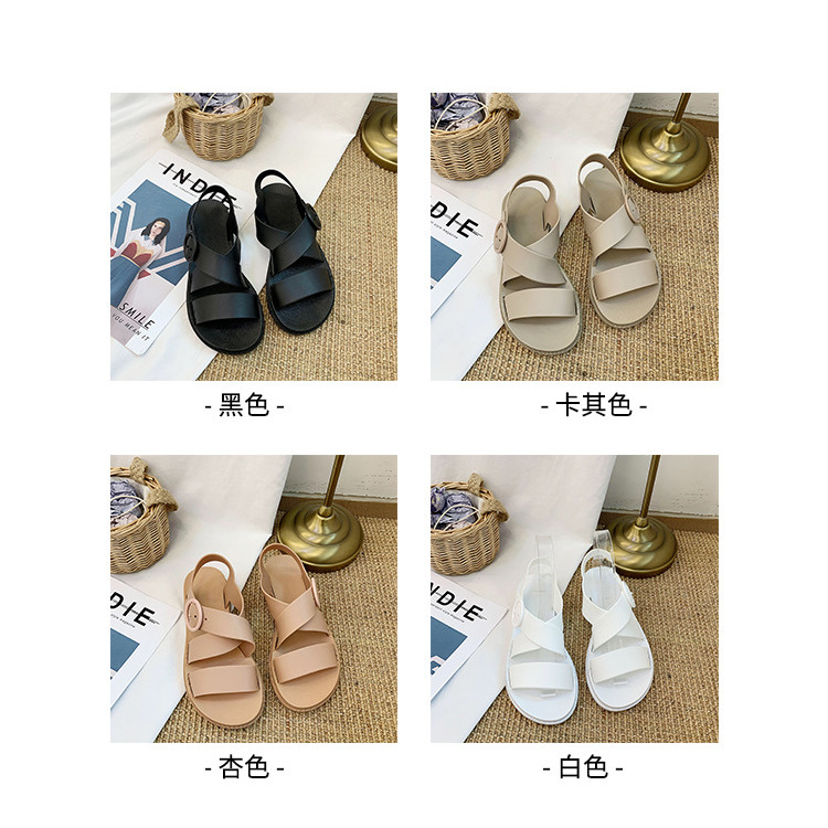 涼鞋 一字帶羅馬 可愛學生純色涼拖鞋 女韓版簡約學生沙灘鞋 低跟涼鞋 跟鞋 正韓涼鞋-細節圖2