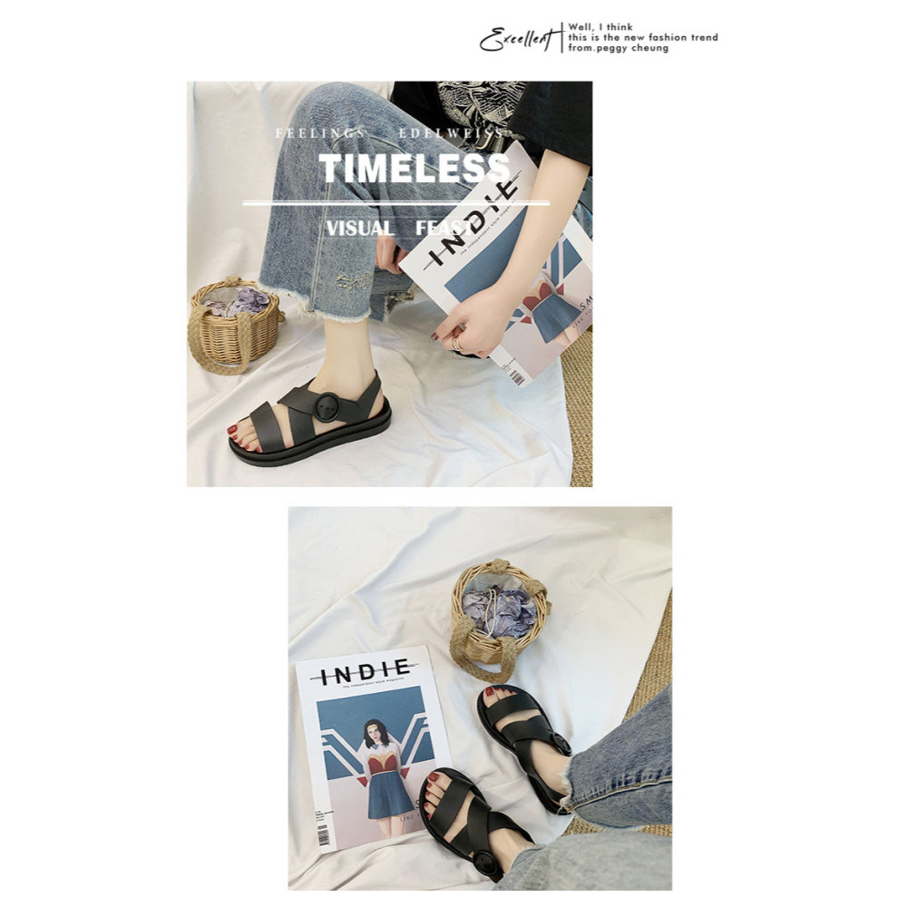 涼鞋 一字帶羅馬 可愛學生純色涼拖鞋 女韓版簡約學生沙灘鞋 低跟涼鞋 跟鞋 正韓涼鞋-細節圖5