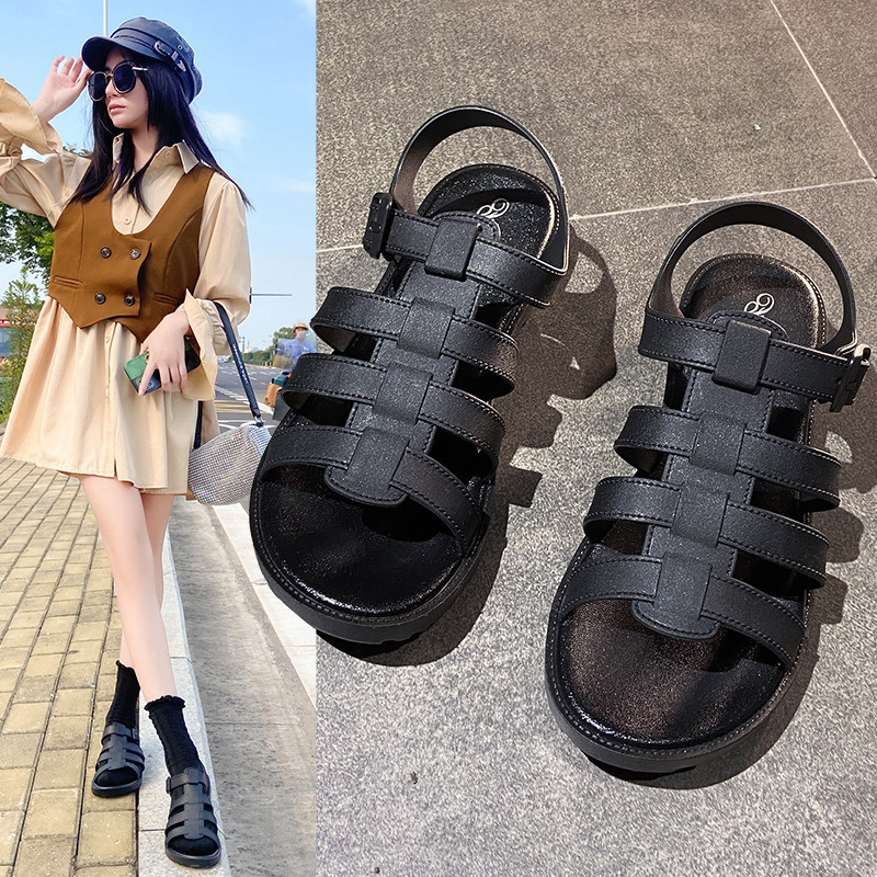 涼鞋 羅馬涼鞋 純色涼拖鞋 女韓版簡約學生沙灘鞋 低跟涼鞋 跟鞋 正韓涼鞋 外出涼鞋 露趾鞋-規格圖8