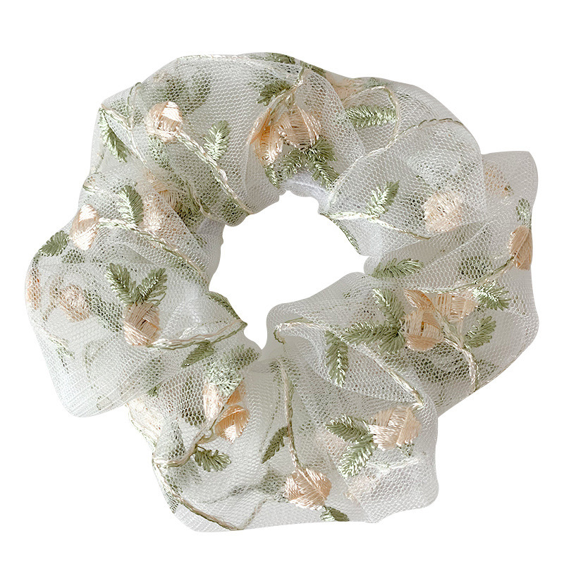 髮圈 韓式蕾絲花朵刺繡大腸圈 刺繡花朵發繩 網紗髮圈 大腸圈頭繩髮 飾品 生日禮物-規格圖3