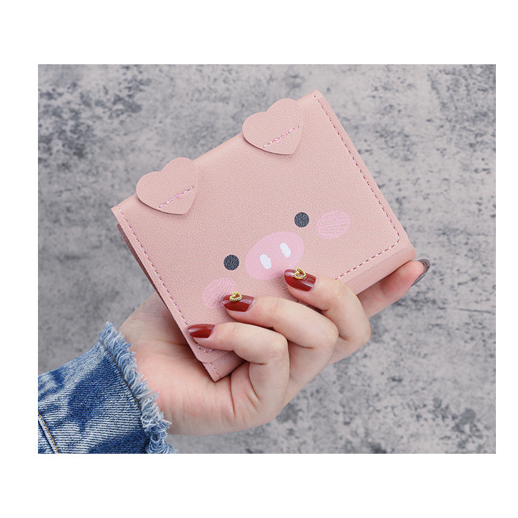 錢包 短款錢包 小豬三折疊錢包 時尚女零錢包 卡包 迷你錢夾 皮夾 短夾 女生包包 卡包 生日禮物 小錢夾-規格圖6