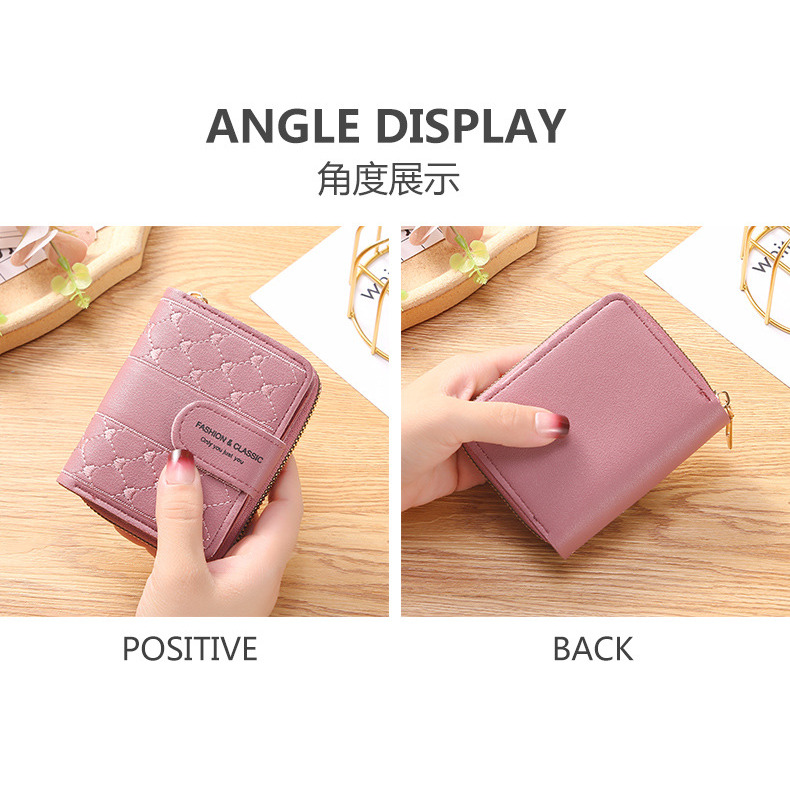 零錢包 韓版迷你小錢包 愛心彩色 短款拉鍊可愛零錢包 學生短款繡花女皮夾 簡約方形 迷你錢夾 女士零錢包 皮夾 短夾-細節圖4