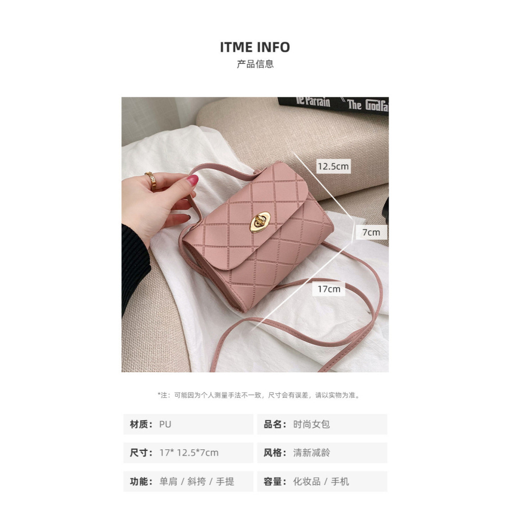 小方包 單肩女包包 菱格時尚壓花包 學生少女單肩包 側背包 女包 斜挎包-細節圖4