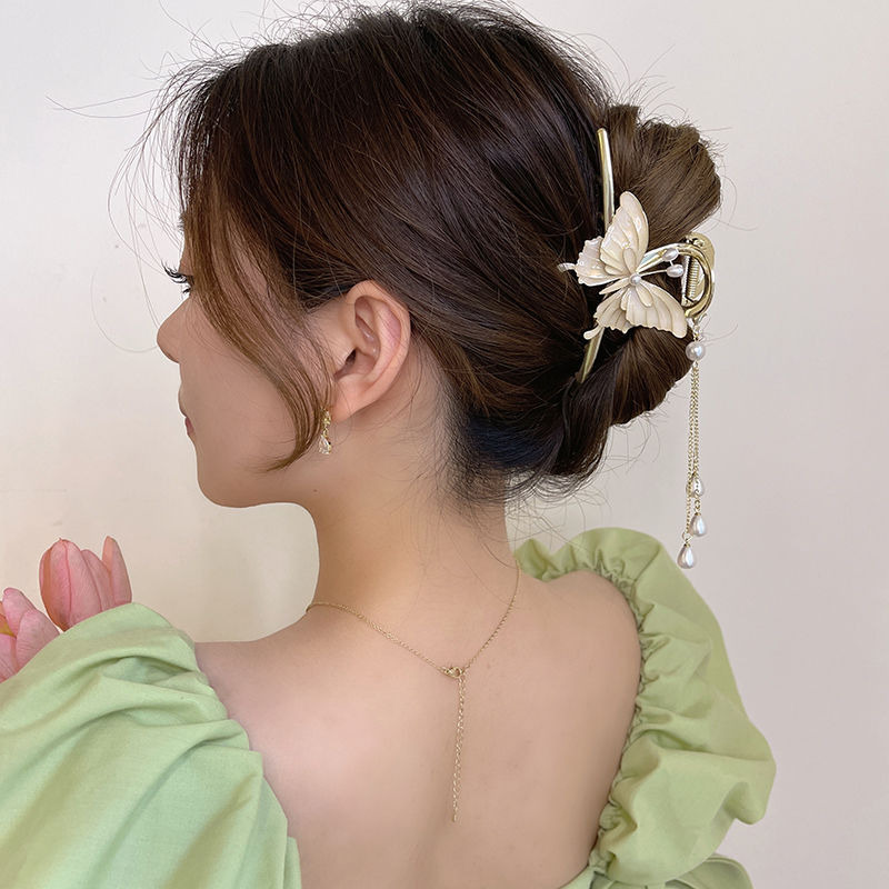 髮夾 白玉蘭蝴蝶髮夾 超仙氣質鯊魚夾 蝴蝶髮夾女 時尚氣質髮飾 女髮夾 髮夾髮飾 頭飾 生日禮物-細節圖5