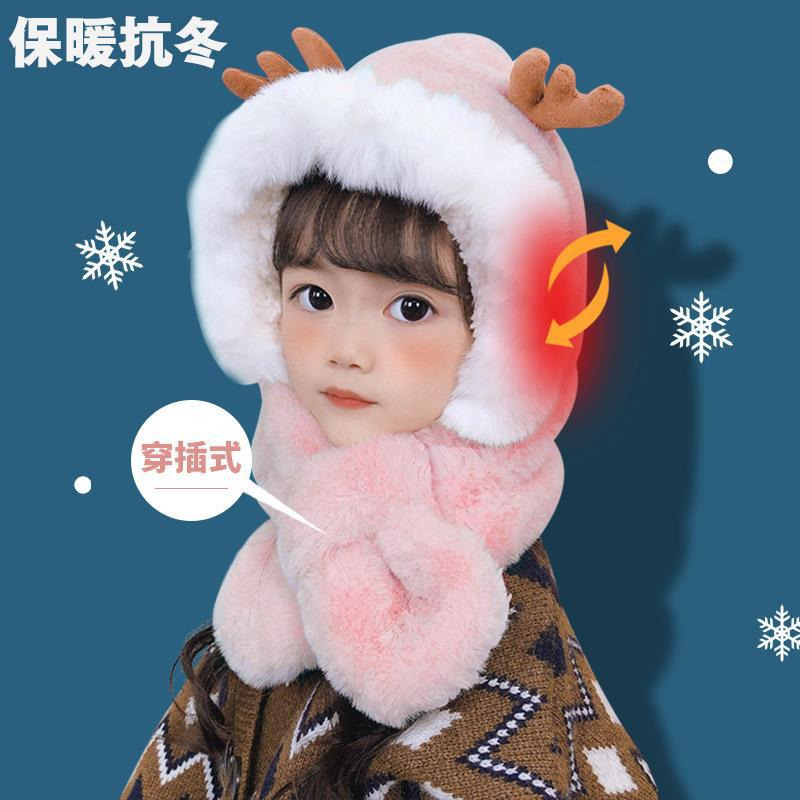 毛絨帽 冬季加絨加厚鹿角寶寶帽子 帽子 防風帽子 一體帽 鹿角帽 聖誕毛絨帽 生日禮物-細節圖6