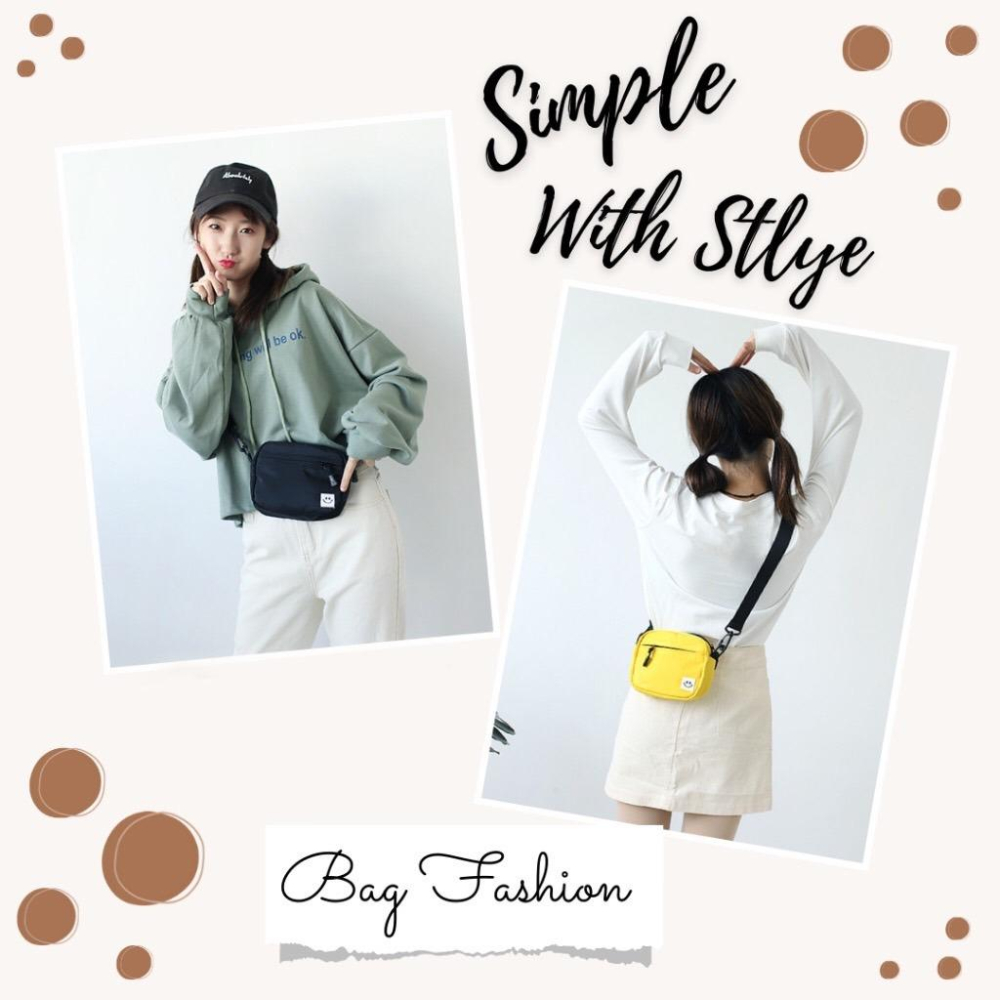 [現貨在台] 簡約尼龍微笑小方包 手機包 側背包 斜跨包 3色可選-細節圖7