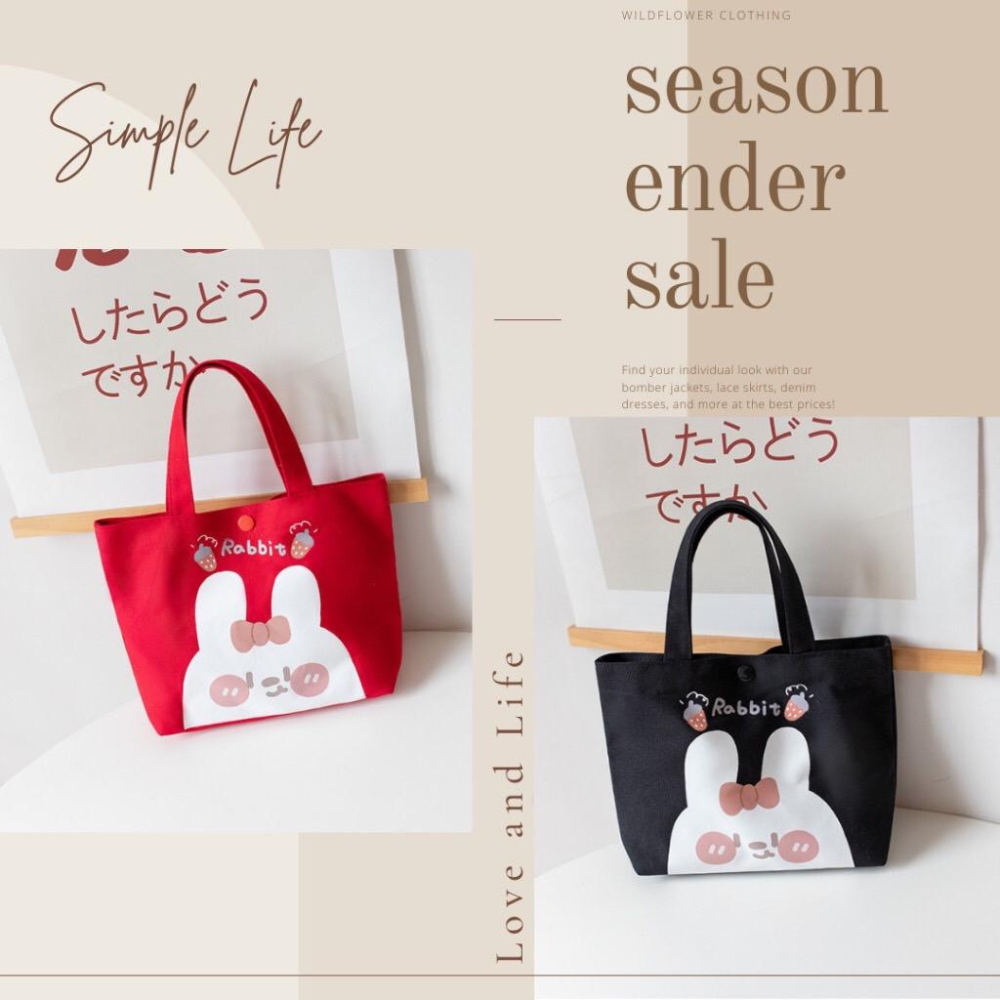 [現貨在台] 草莓兔兔手提小布包 手提袋 休閒時尚 帆布包 3色可選-細節圖2