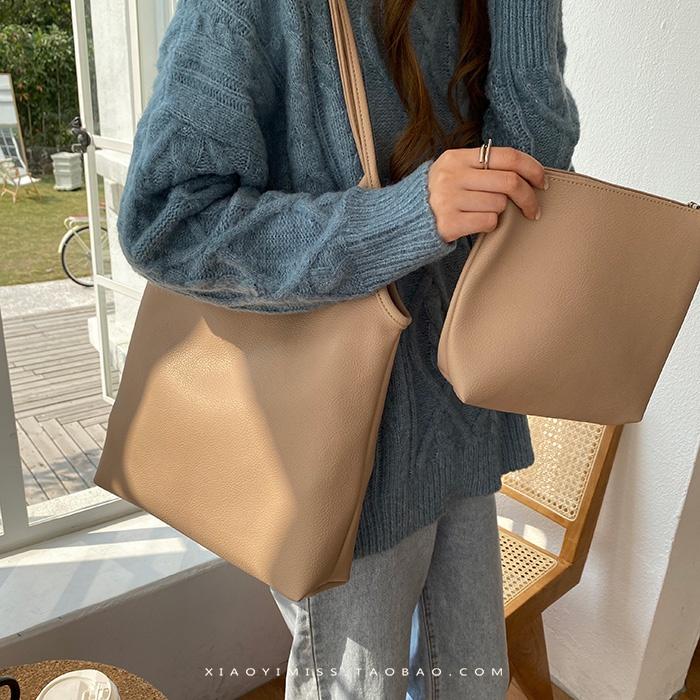 [現貨在台] 經典素色軟皮托特包 隨性百搭 文青質感 4色可選-細節圖2