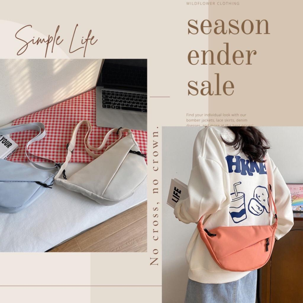 [現貨在台] 街頭素色尼龍單肩餃子包 斜跨包 胸包 腰包 4色可選-細節圖2