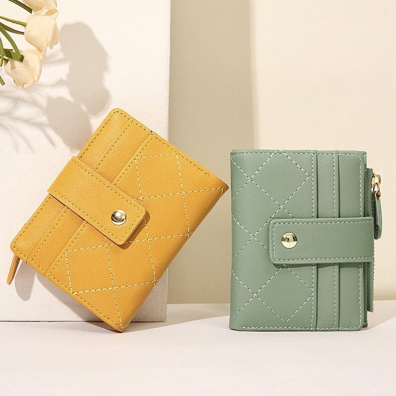 [現貨在台] 菱格紋簡約扣式短夾 時尚經典 6色可選-細節圖3