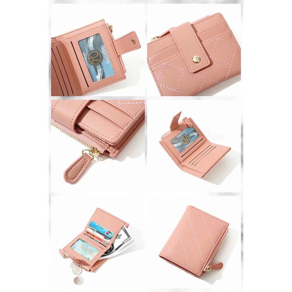 [現貨在台] 菱格紋簡約扣式短夾 時尚經典 6色可選-細節圖5