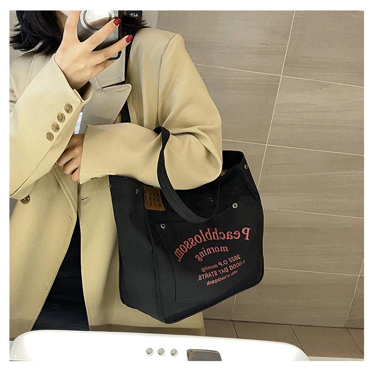 韓版Peach潮時尚單肩帆布包 托特包 A4可入 3色可選-細節圖2