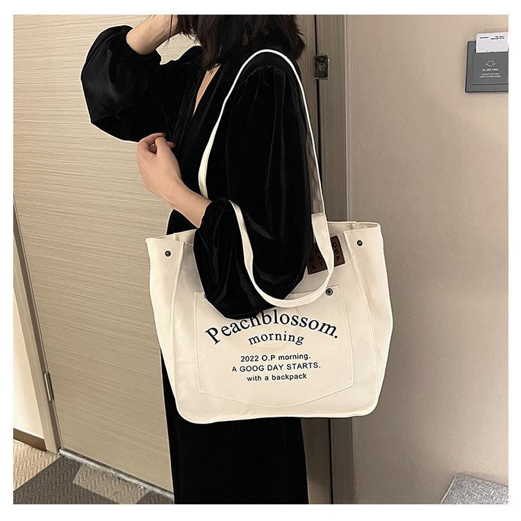 韓版Peach潮時尚單肩帆布包 托特包 A4可入 3色可選-細節圖4