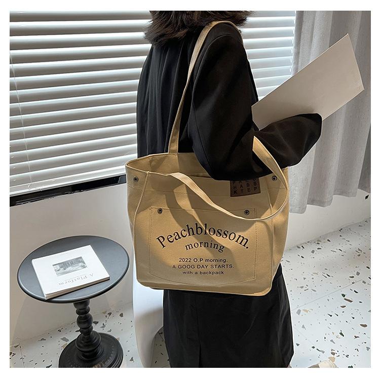 韓版Peach潮時尚單肩帆布包 托特包 A4可入 3色可選-細節圖8