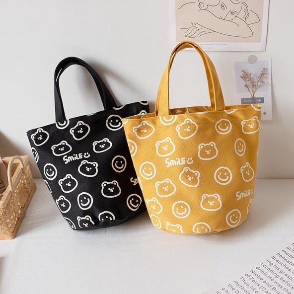 [現貨在台] 微笑熊圓筒帆布手提包 小布包 圓筒包 台灣現貨 3色可選-細節圖6