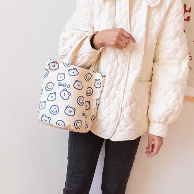 [現貨在台] 微笑熊圓筒帆布手提包 小布包 圓筒包 台灣現貨 3色可選-細節圖7