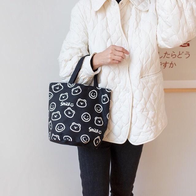 [現貨在台] 微笑熊圓筒帆布手提包 小布包 圓筒包 台灣現貨 3色可選-細節圖8