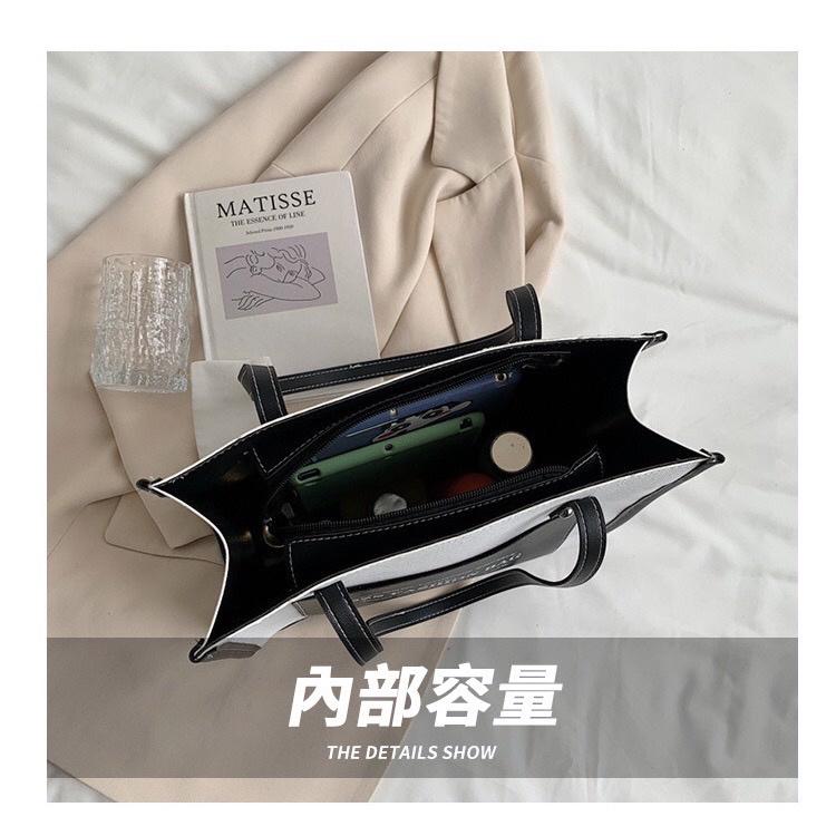 [現貨在台] 字母帆布皮革拼接單肩包 肩背包 學生包 休閒包 休閒百搭 4色可選-細節圖2