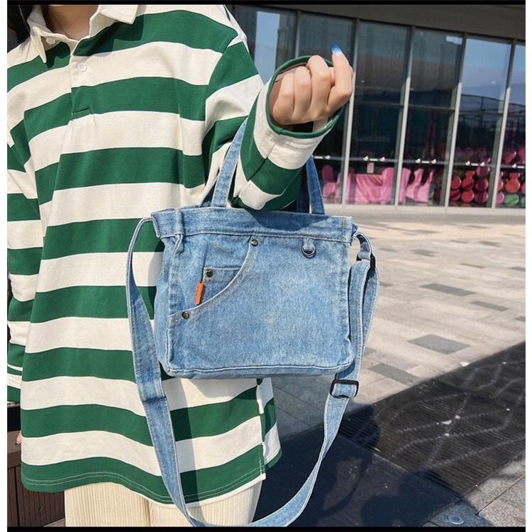 [現貨在台] 肩背手提小口袋牛仔布包 肩背包 側背包 休閒包 帆布包 休閒穿搭 2色可選-細節圖6